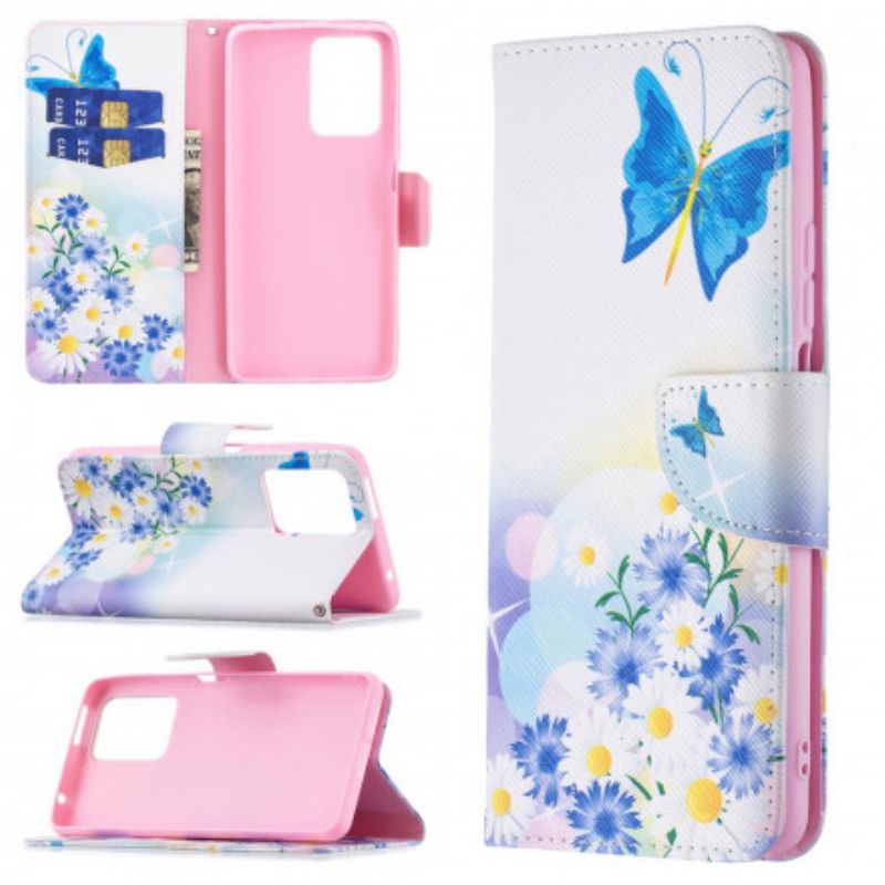 Leren Hoesje Xiaomi Mi 11t / 11t Pro Geschilderde Vlinders En Bloemen Bescherming Hoesje