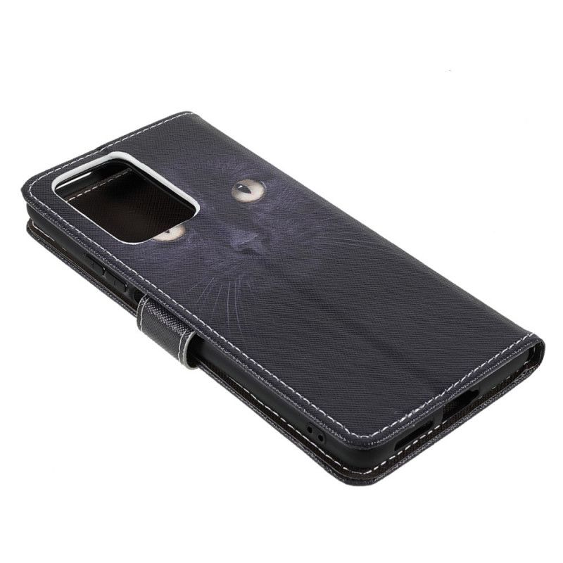 Leren Hoesje Xiaomi Mi 11t / 11t Pro Kattenogen Met Zwarte Bandjes Bescherming Hoesje