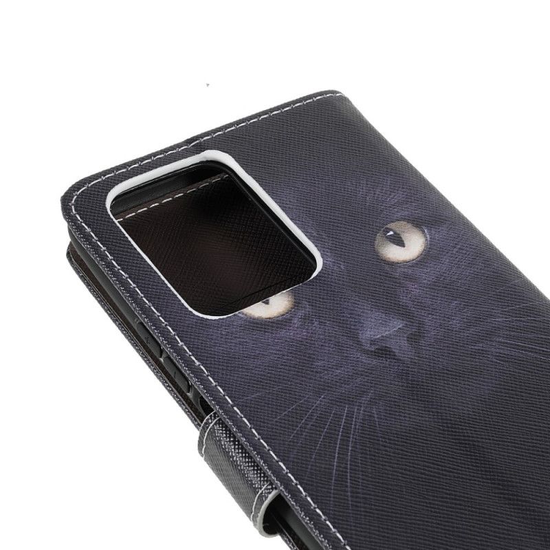 Leren Hoesje Xiaomi Mi 11t / 11t Pro Kattenogen Met Zwarte Bandjes Bescherming Hoesje