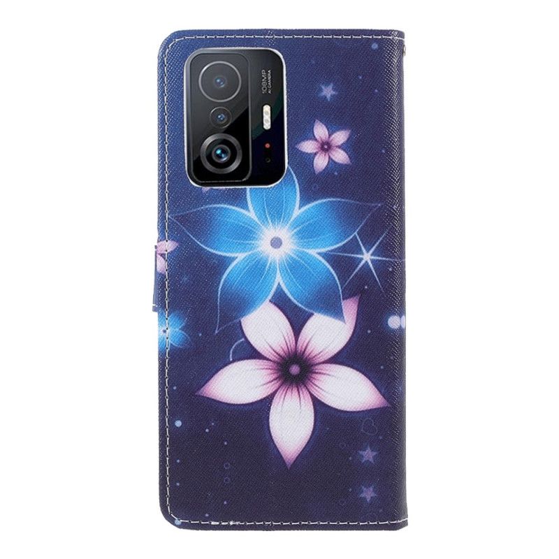 Leren Hoesje Xiaomi Mi 11t / 11t Pro Maanbloemen Met Riem Bescherming Hoesje