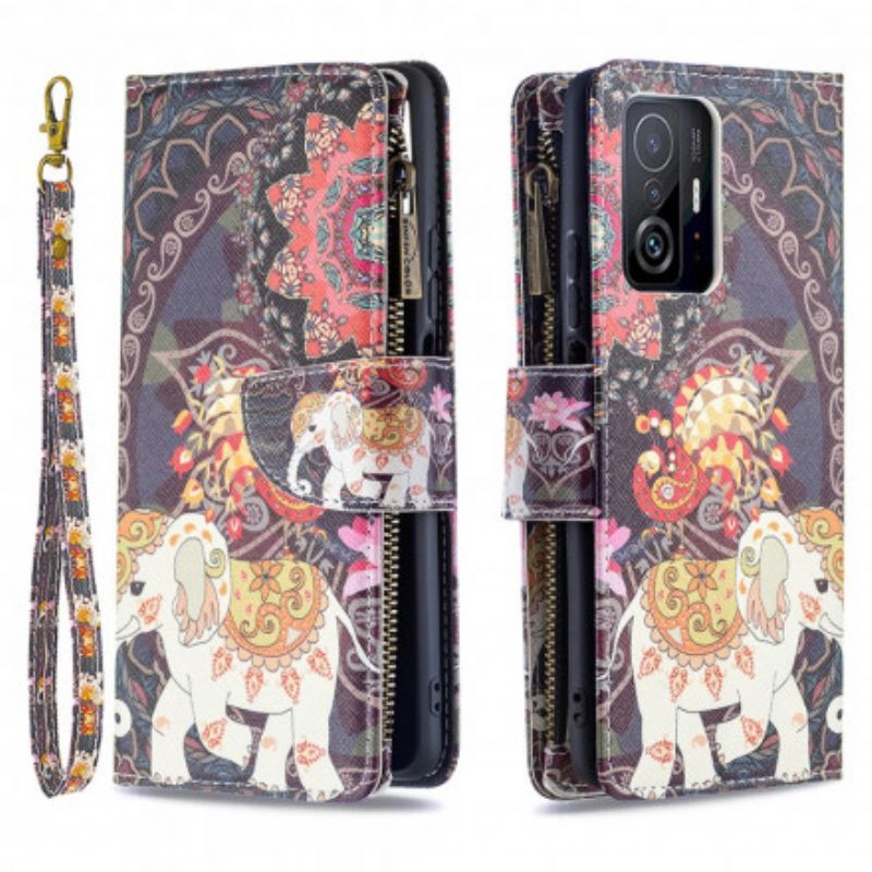 Leren Hoesje Xiaomi Mi 11t / 11t Pro Olifant Zak Met Rits Bescherming Hoesje