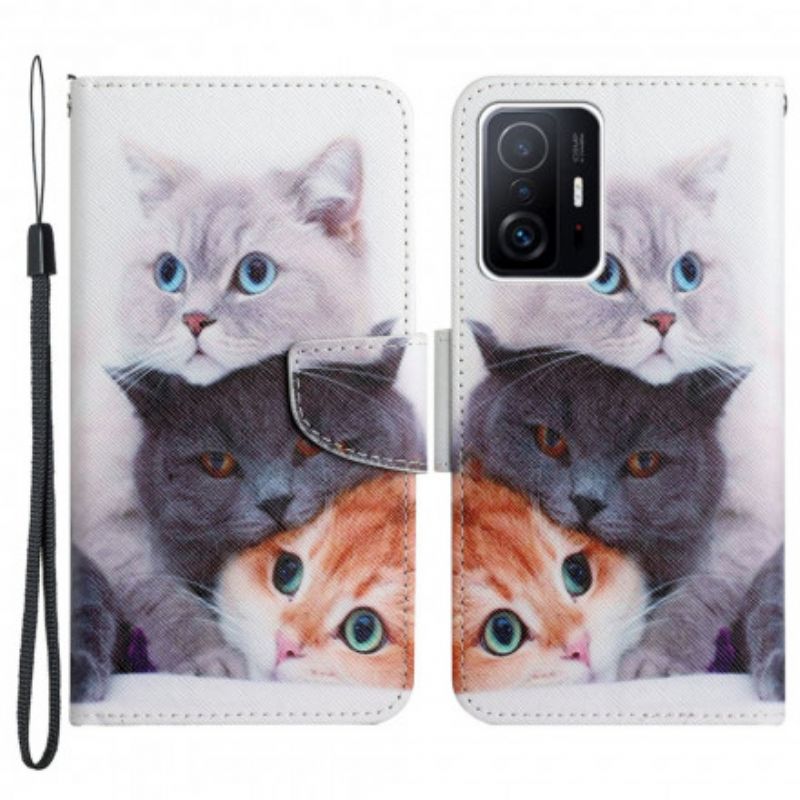 Leren Hoesje Xiaomi Mi 11t / 11t Pro Stapel Kattenriem Bescherming Hoesje