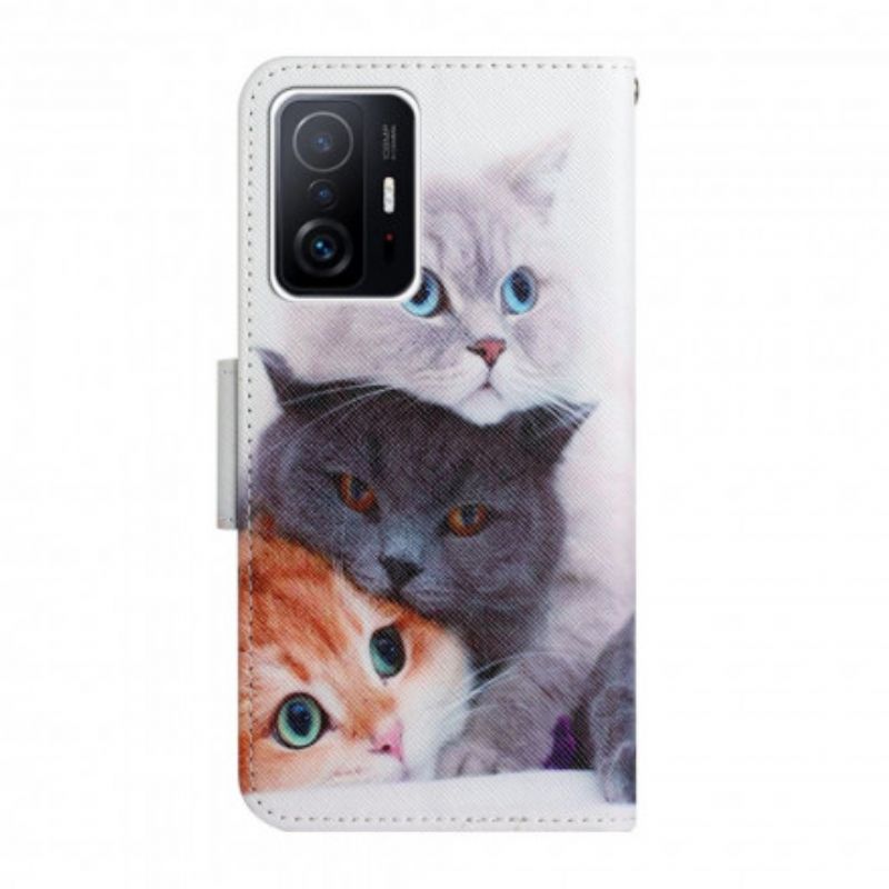 Leren Hoesje Xiaomi Mi 11t / 11t Pro Stapel Kattenriem Bescherming Hoesje