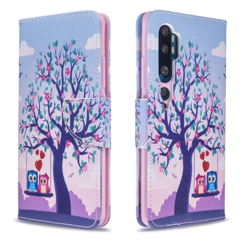 Leren Hoesje voor Xiaomi Mi Note 10 / 10 Pro Uilen Op De Schommel