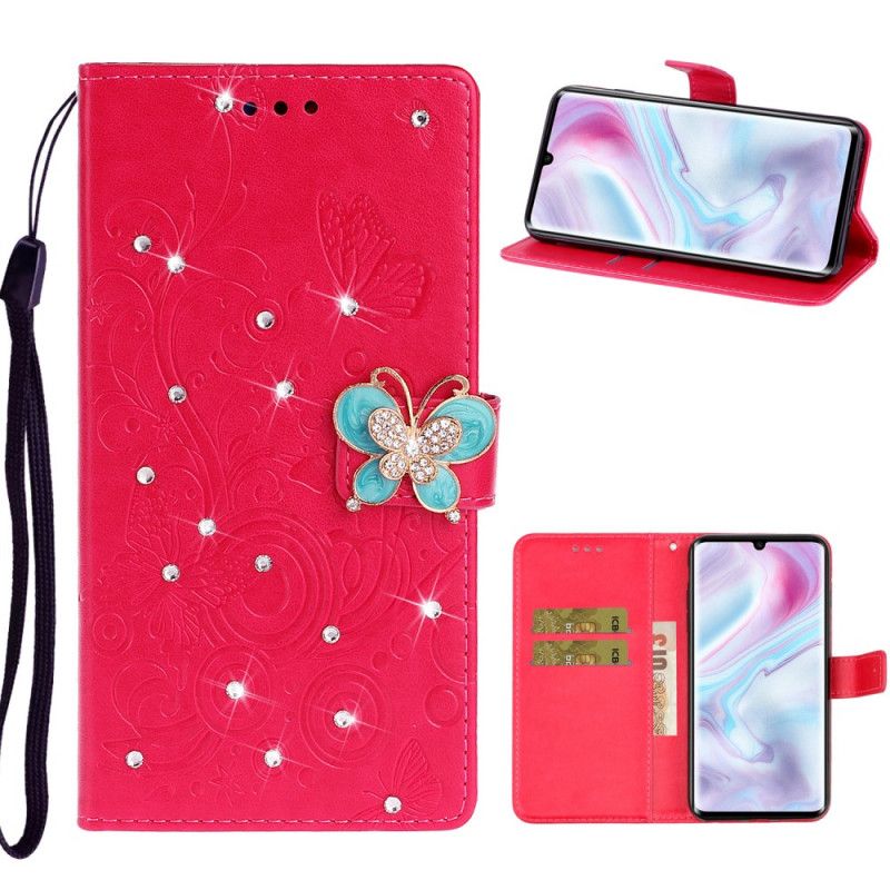 Leren Hoesje Xiaomi Mi Note 10 / 10 Pro Cyaan Magenta Telefoonhoesje Vlinderhanger