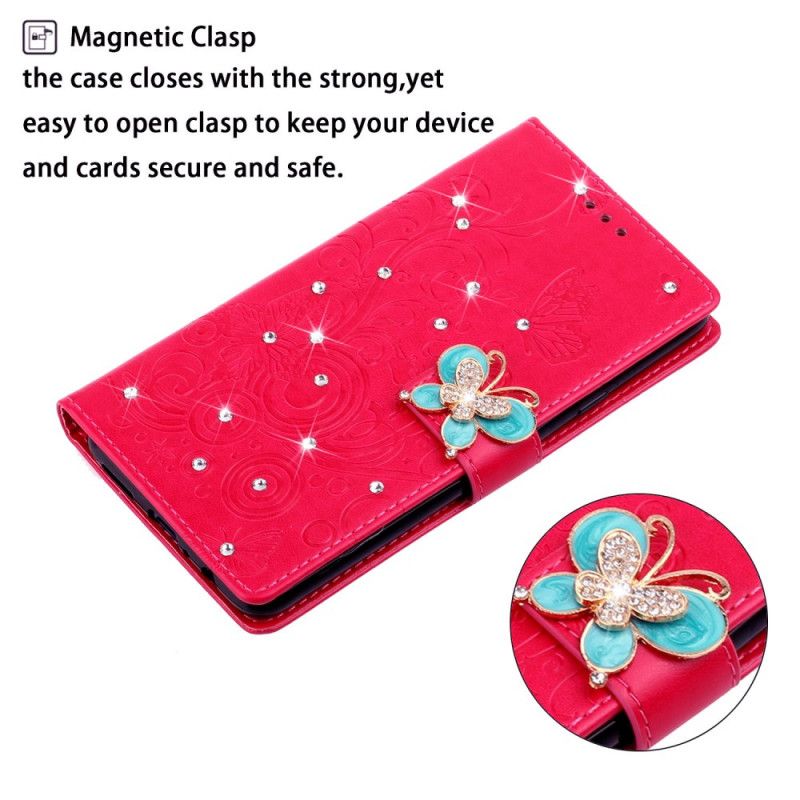 Leren Hoesje Xiaomi Mi Note 10 / 10 Pro Cyaan Magenta Telefoonhoesje Vlinderhanger