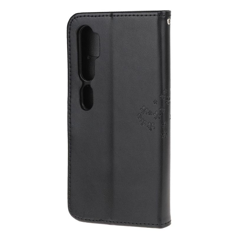 Leren Hoesje Xiaomi Mi Note 10 / 10 Pro Grijs Zwart Telefoonhoesje Boom En String Uilen