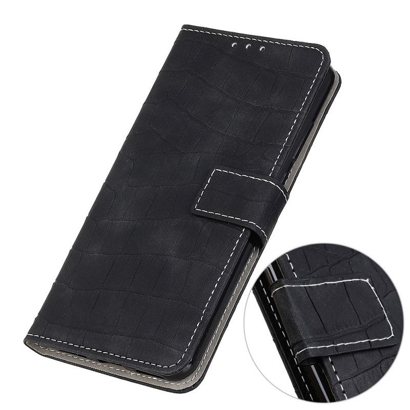 Leren Hoesje Xiaomi Mi Note 10 / 10 Pro Koffie Zwart Vintage Stijl Van Krokodillenleer