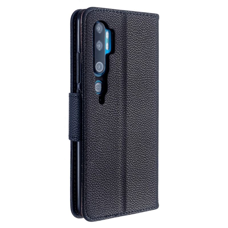 Leren Hoesje Xiaomi Mi Note 10 / 10 Pro Zwart Gekleurd Lychee Leereffect Met String