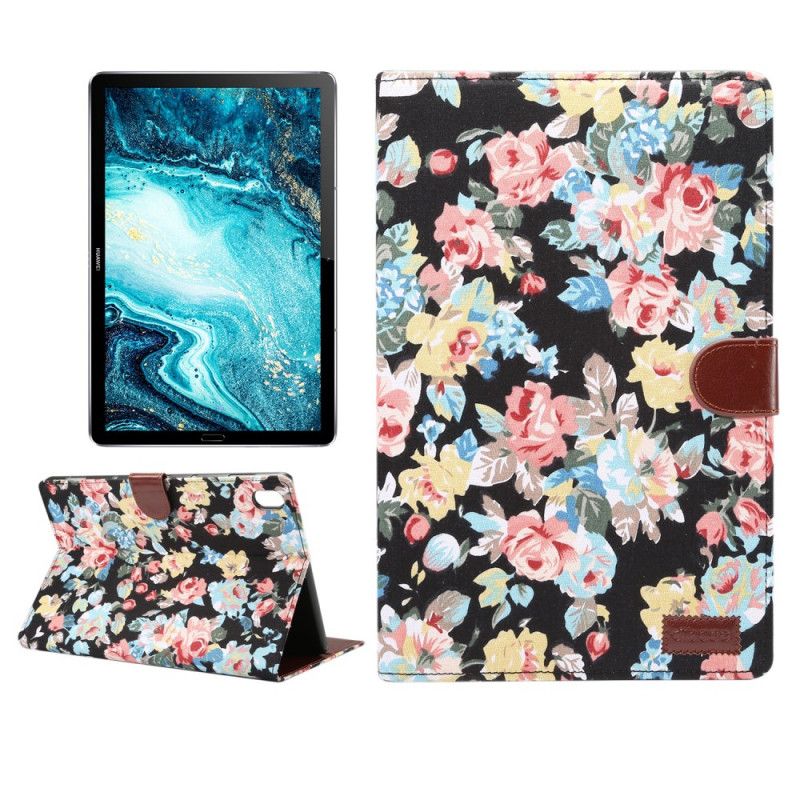 Leren Hoesje Huawei MediaPad M6 10.8'' Wit Zwart Vrijheidsbloemen