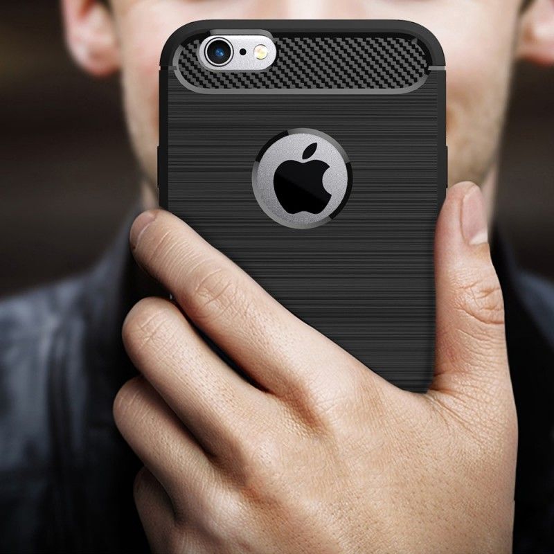 Cover Hoesje iPhone 6 / 6S Plus Grijs Zwart Telefoonhoesje Geborsteld Koolstofvezel