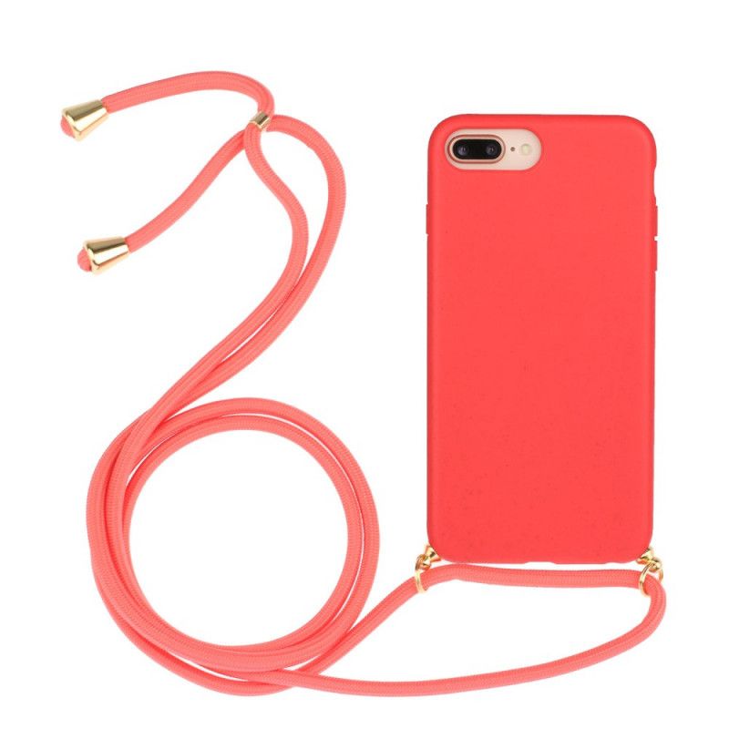 Hoesje iPhone 6 / 6S Plus Rood Zwart Siliconen Gekleurd Koord