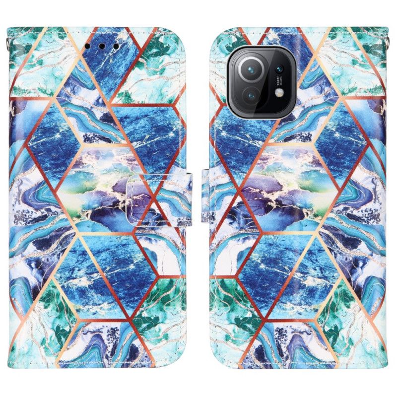 Cover Folio-hoesje Xiaomi Mi 11 Lichtblauw Donkerblauw Telefoonhoesje Geometrisch Marmer