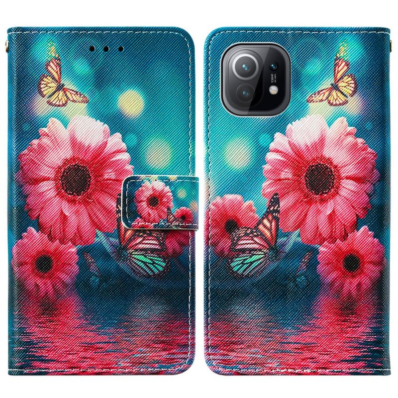 Leren Hoesje Xiaomi Mi 11 Bloemen En Vlinders