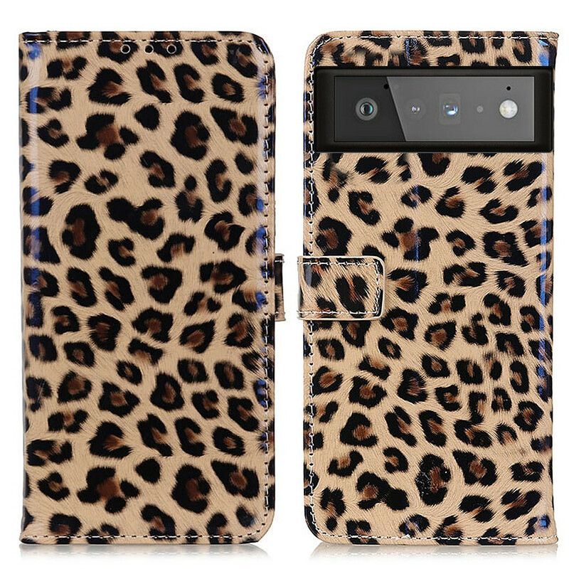 Flip Case Leren Google Pixel 6 Eenvoudige Leopard