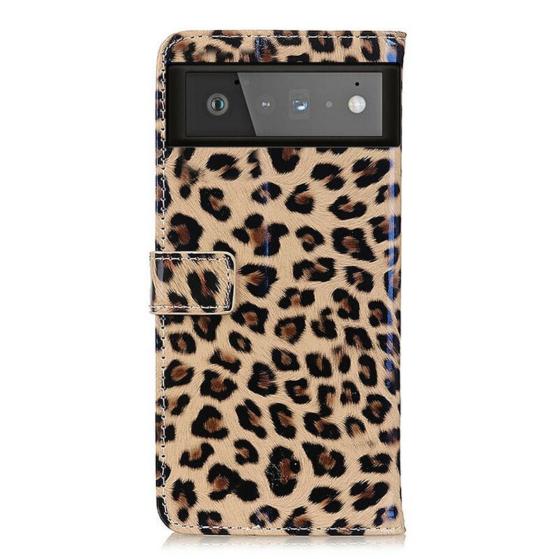 Flip Case Leren Google Pixel 6 Eenvoudige Leopard