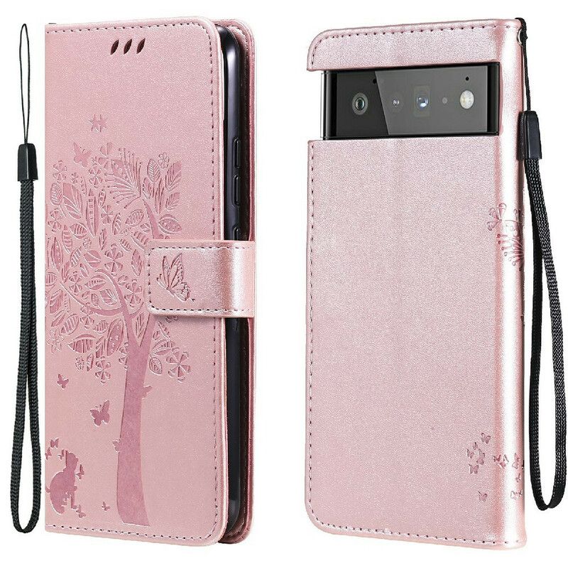 Folio-hoesje Google Pixel 6 Telefoonhoesje Boom En Strappy Kitten