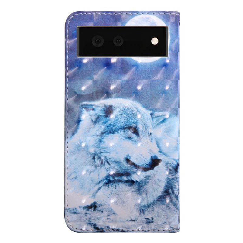 Leren Hoesje Google Pixel 6 Maanlicht Wolf Bescherming Hoesje