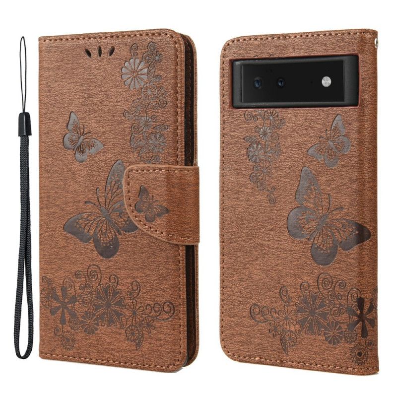 Leren Hoesje Google Pixel 6 Splendid Strap Vlinders Bescherming Hoesje