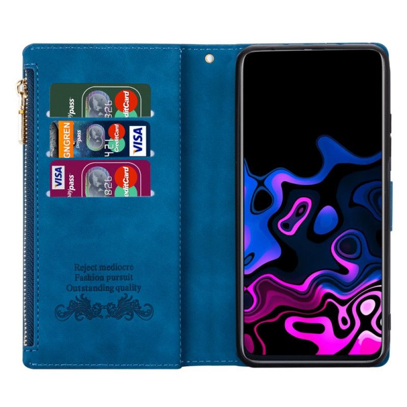 Leren Hoesje Voor Google Pixel 6 Tweekleurige Zak Met Rits Met Grafische Print