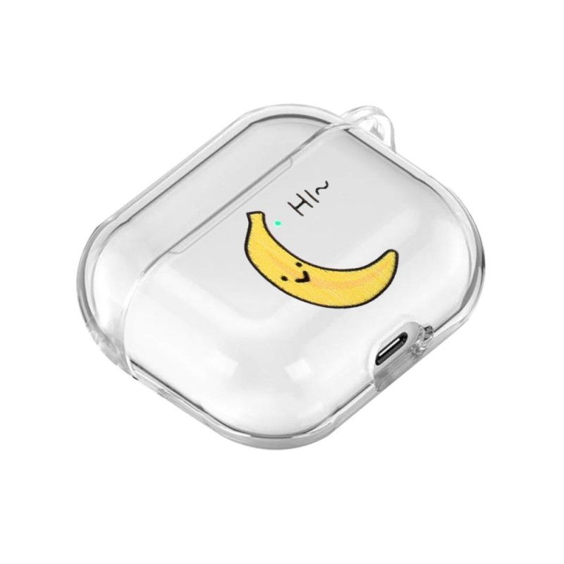 Case Hoesje AirPods Beige Geel Telefoonhoesje Fruit Serie Siliconen Met Karabijnhaak