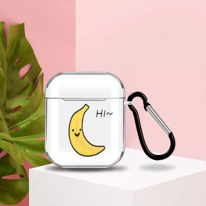 Case Hoesje AirPods Beige Geel Telefoonhoesje Fruit Serie Siliconen Met Karabijnhaak