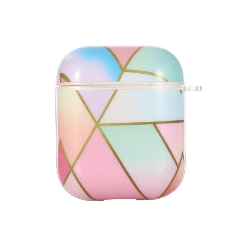 Case Hoesje AirPods Roze Zwart Telefoonhoesje Marmer Design Kunststof