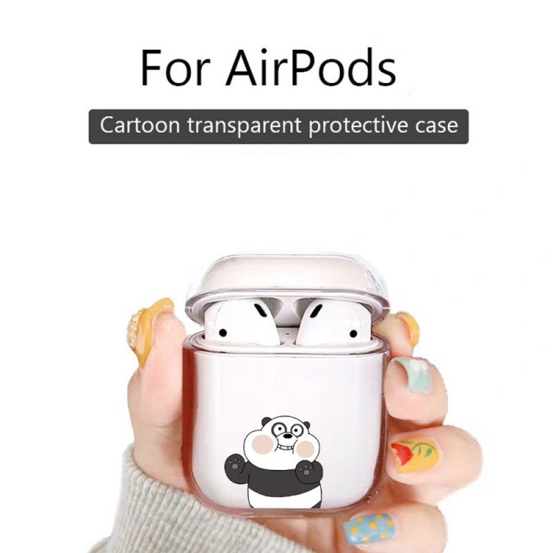 Hoesje AirPods Grijs Wit Transparante Siliconen Dierenserie