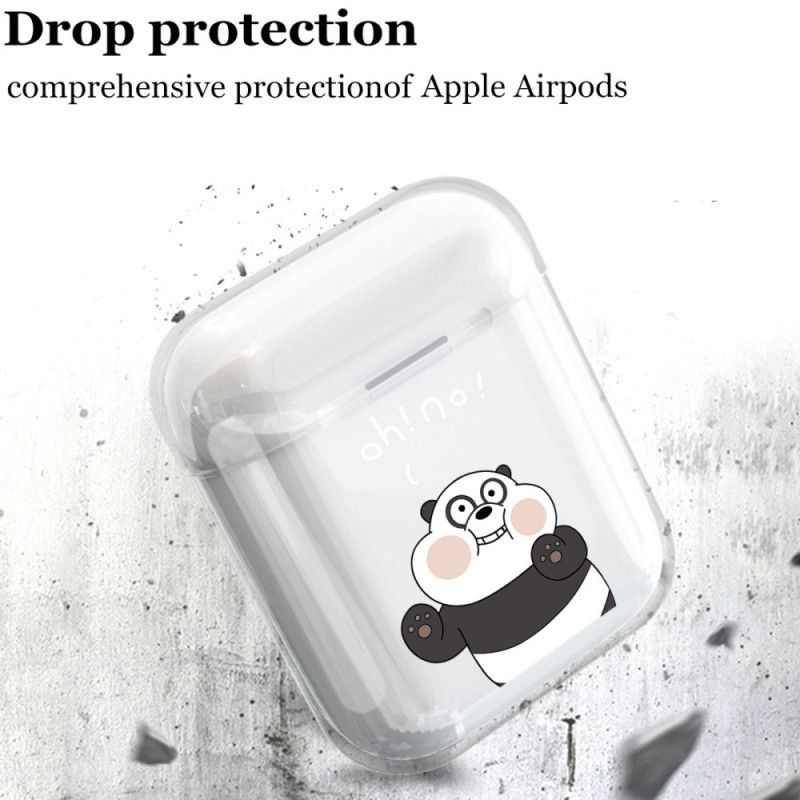 Hoesje AirPods Grijs Wit Transparante Siliconen Dierenserie