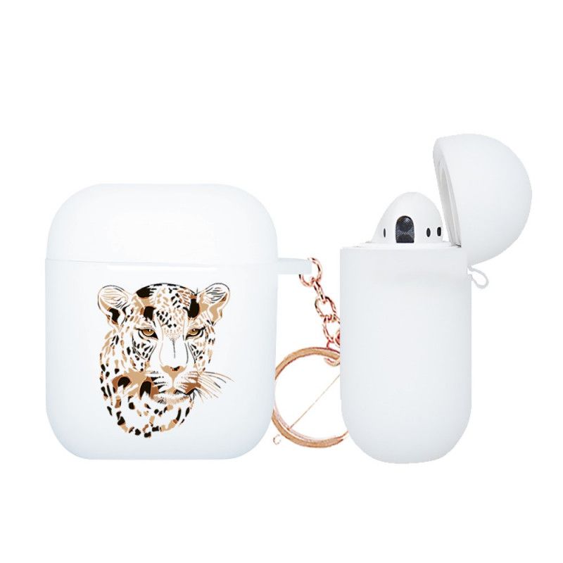 Hoesje AirPods Lichtblauw Groen Luipaard Serie Nxe Met Karabijnhaak