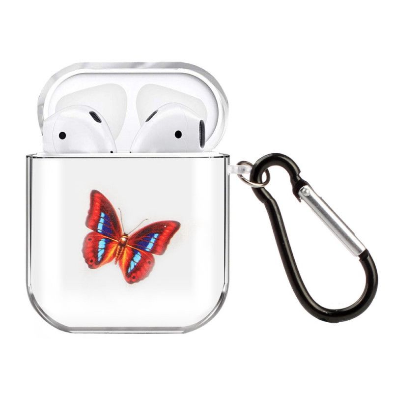 Hoesje AirPods Lichtblauw Rood Transparante Siliconen Vlinder Serie