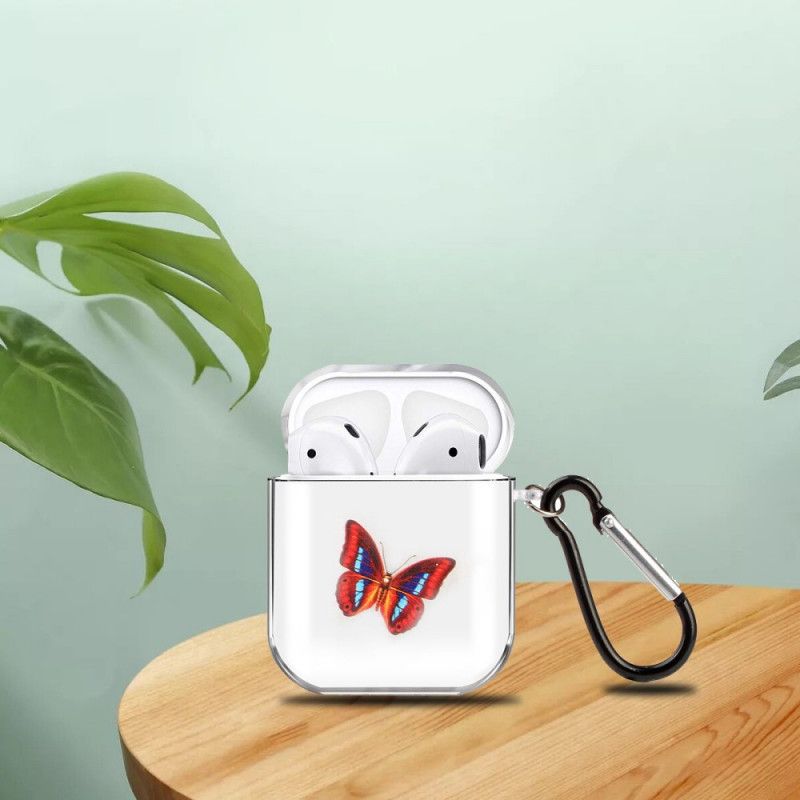 Hoesje AirPods Lichtblauw Rood Transparante Siliconen Vlinder Serie