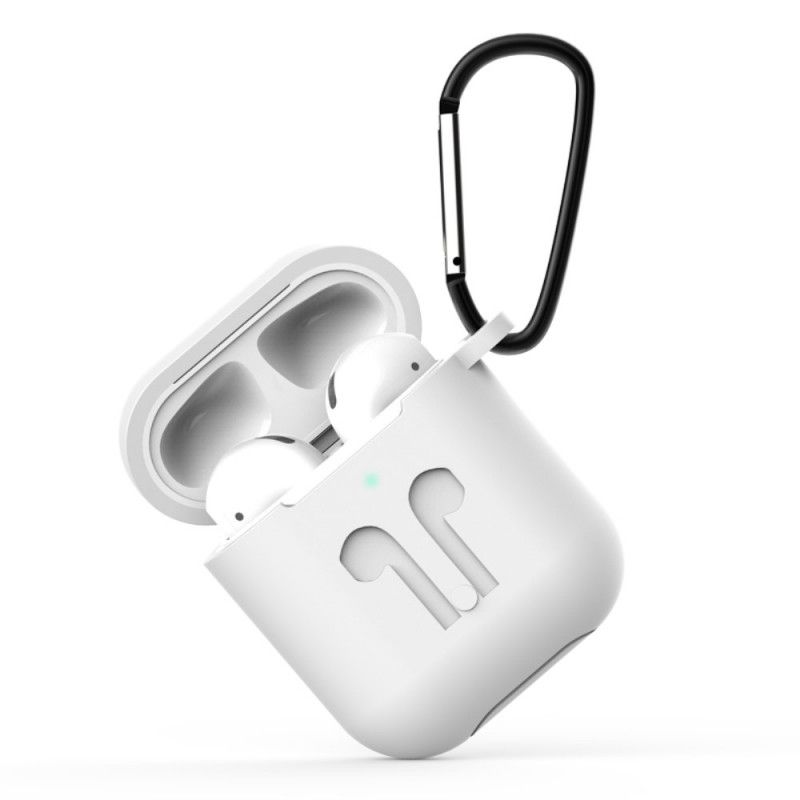 Hoesje AirPods Wit Zwart Oortelefoonontwerp Met Karabijnhaak