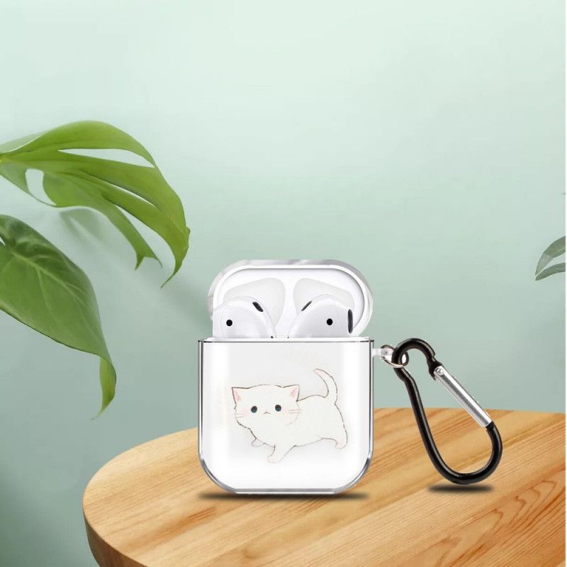 Hoesje voor AirPods Beige Wit Transparante Siliconen Kattenserie