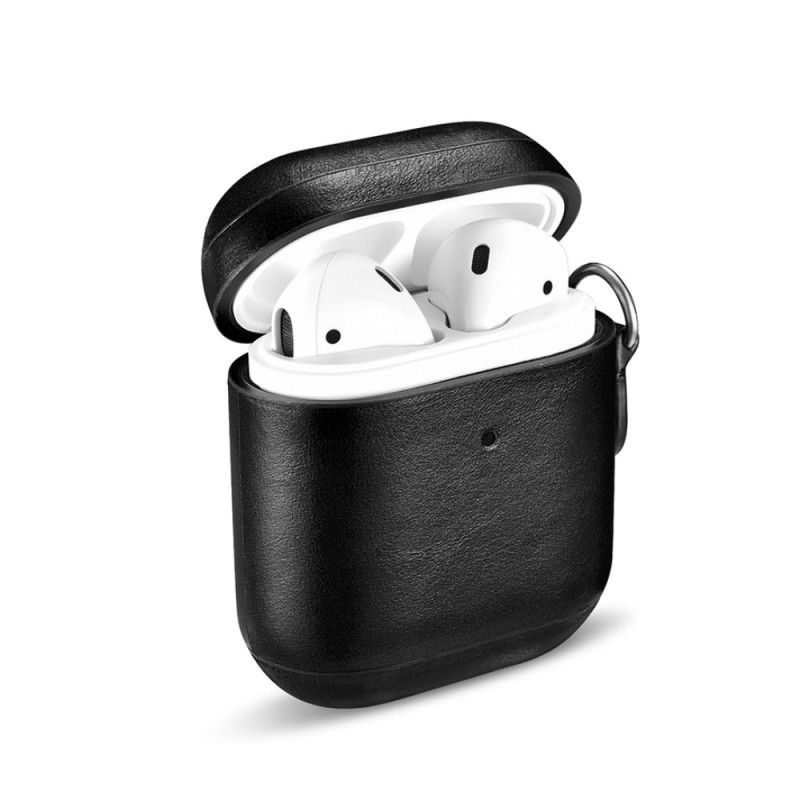 Hoesje voor AirPods Bruin Zwart Echt Leer Met Icarer Band