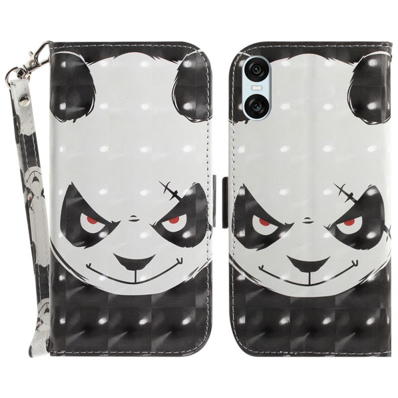 Leren Hoesje Sony Xperia 10 Vi Boze Panda Met Riem