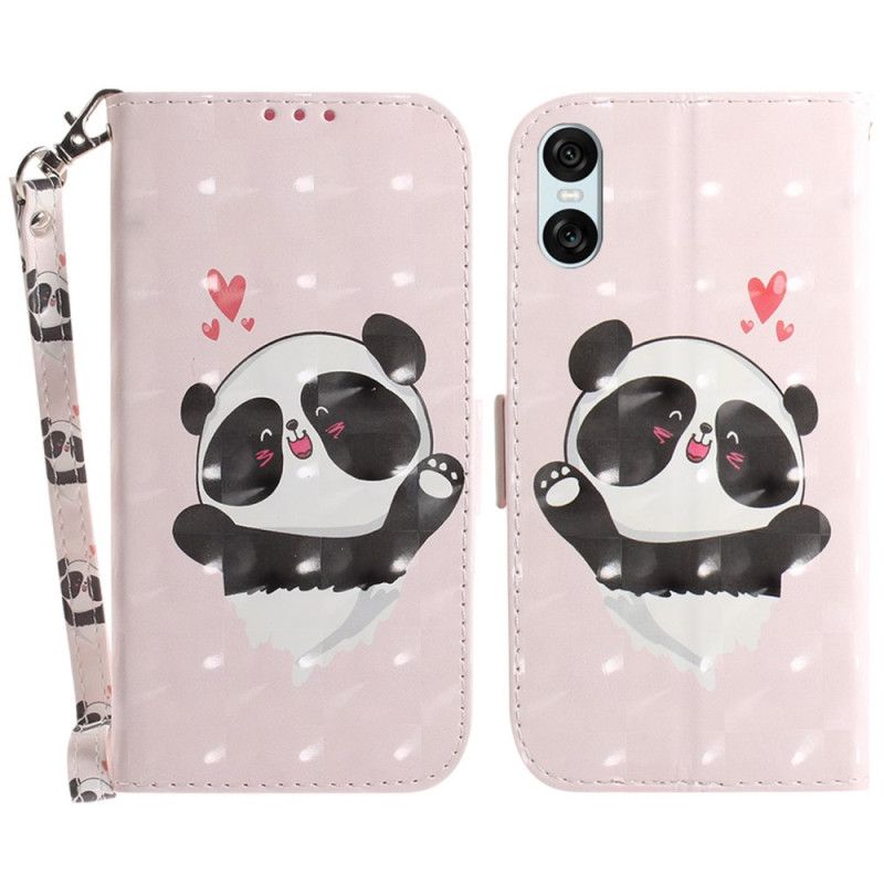 Leren Hoesje Voor Sony Xperia 10 Vi Panda Love Met Riempje