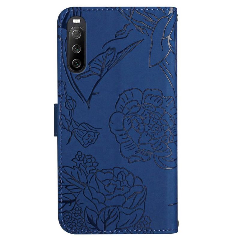 Leren Hoesje Voor Sony Xperia 10 Vi Vlinderprint Met Bandje