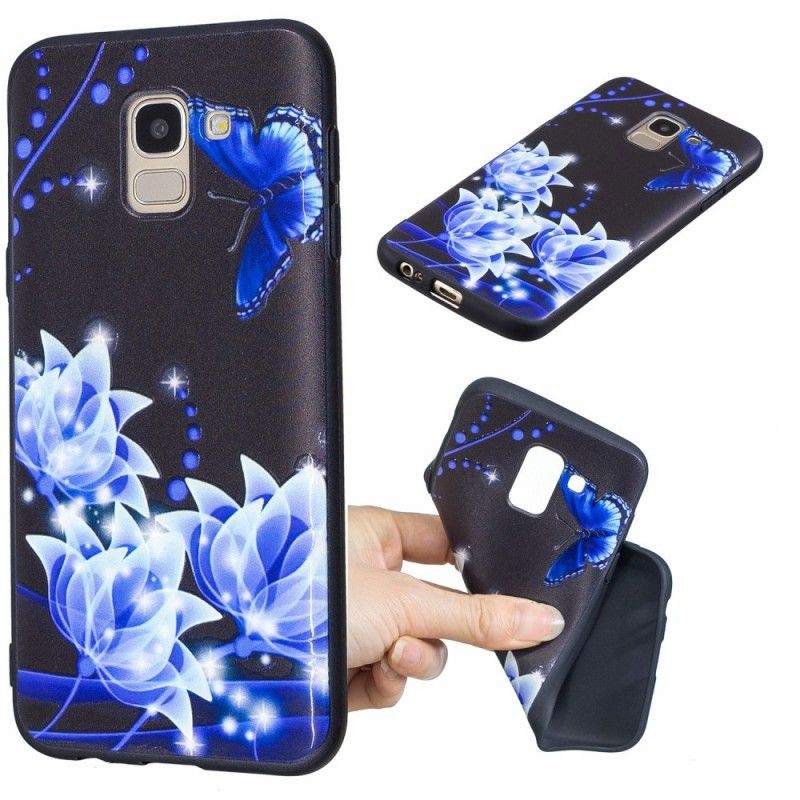 Hoesje Samsung Galaxy J6 Vlinder En Blauwe Bloemen