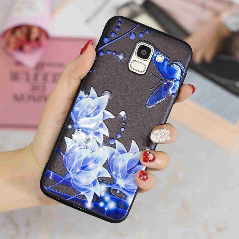 Hoesje Samsung Galaxy J6 Vlinder En Blauwe Bloemen