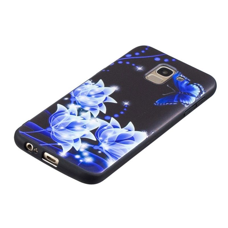 Hoesje Samsung Galaxy J6 Vlinder En Blauwe Bloemen