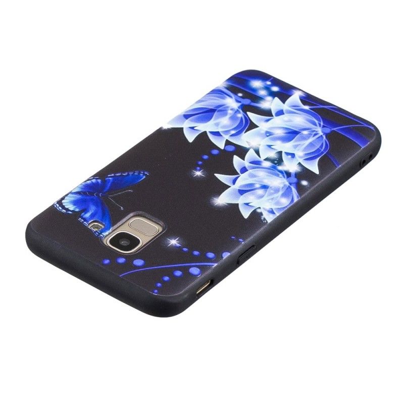 Hoesje Samsung Galaxy J6 Vlinder En Blauwe Bloemen