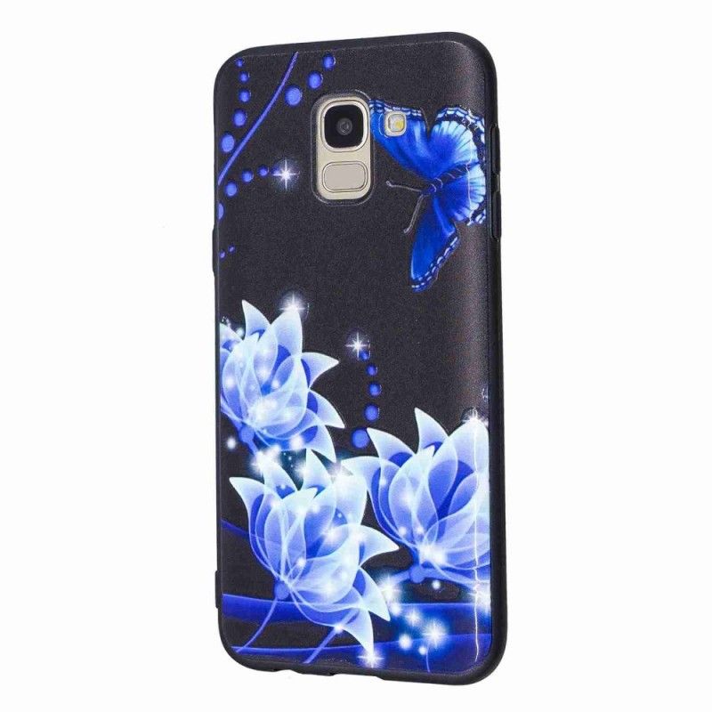 Hoesje Samsung Galaxy J6 Vlinder En Blauwe Bloemen