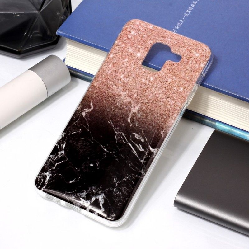 Hoesje voor Samsung Galaxy J6 Wit Zwart Marmeren Glitter