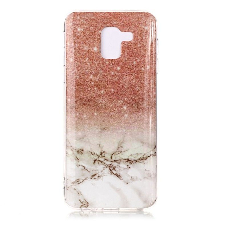 Hoesje voor Samsung Galaxy J6 Wit Zwart Marmeren Glitter