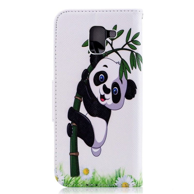 Leren Hoesje voor Samsung Galaxy J6 Panda Op Bamboe