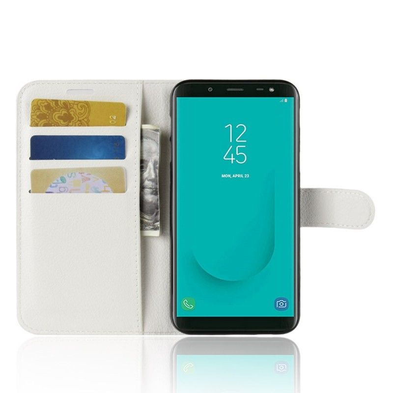 Leren Hoesje voor Samsung Galaxy J6 Wit Zwart Klassiek