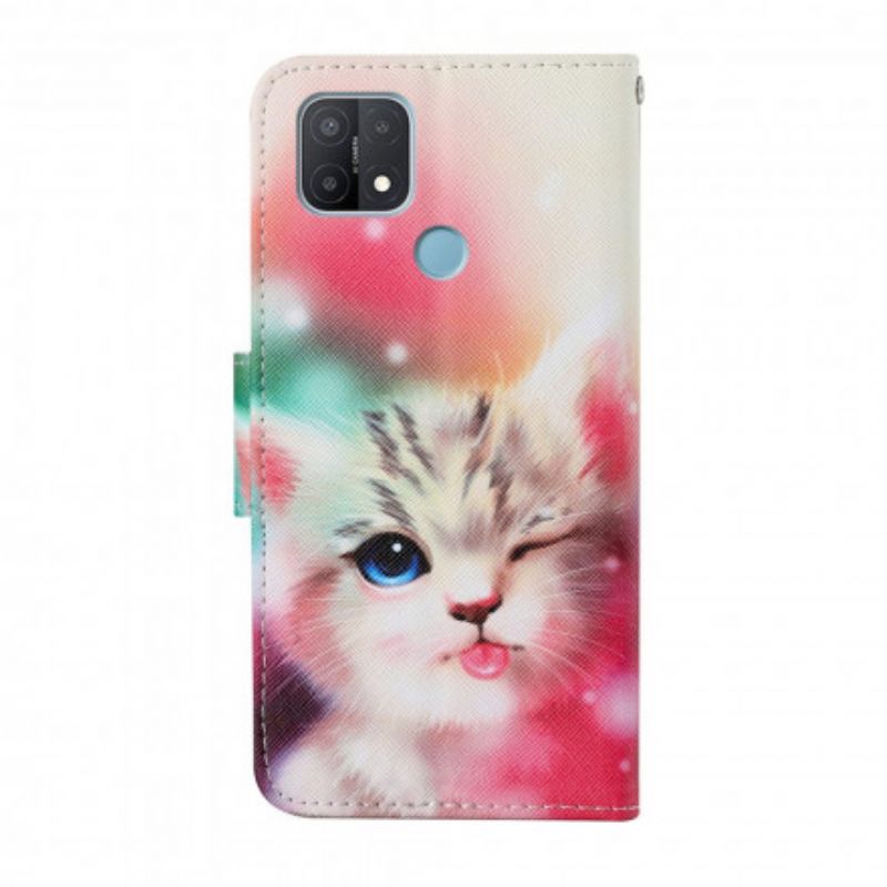 Leren Hoesje Voor Oppo A15 Verhalen Van Kat Met Koord