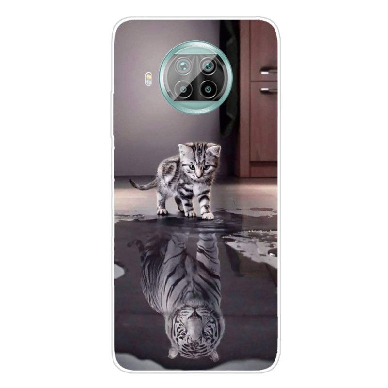 Case Hoesje Xiaomi Mi 10T Lite 5G / Redmi Note 9 Pro 5G Bruin Grijs Telefoonhoesje Charmante Kat
