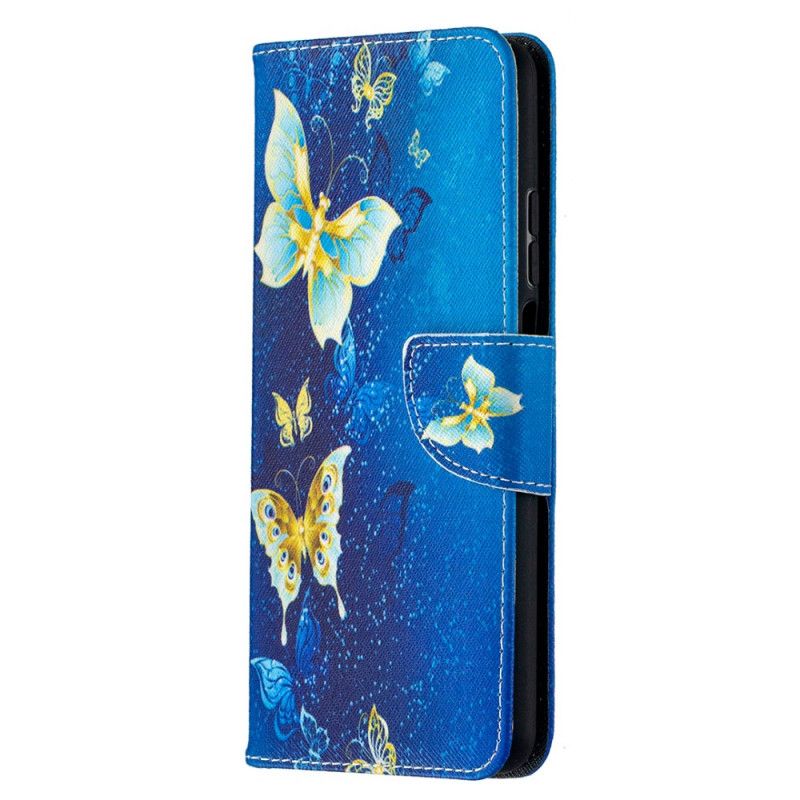 Cover Folio-hoesje Xiaomi Mi 10T Lite 5G / Redmi Note 9 Pro 5G Lichtblauw Donkerblauw Telefoonhoesje Gouden Vlinders